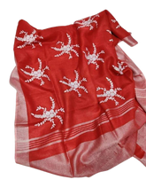 Pure silk linen embroidery saree SILK ZONE